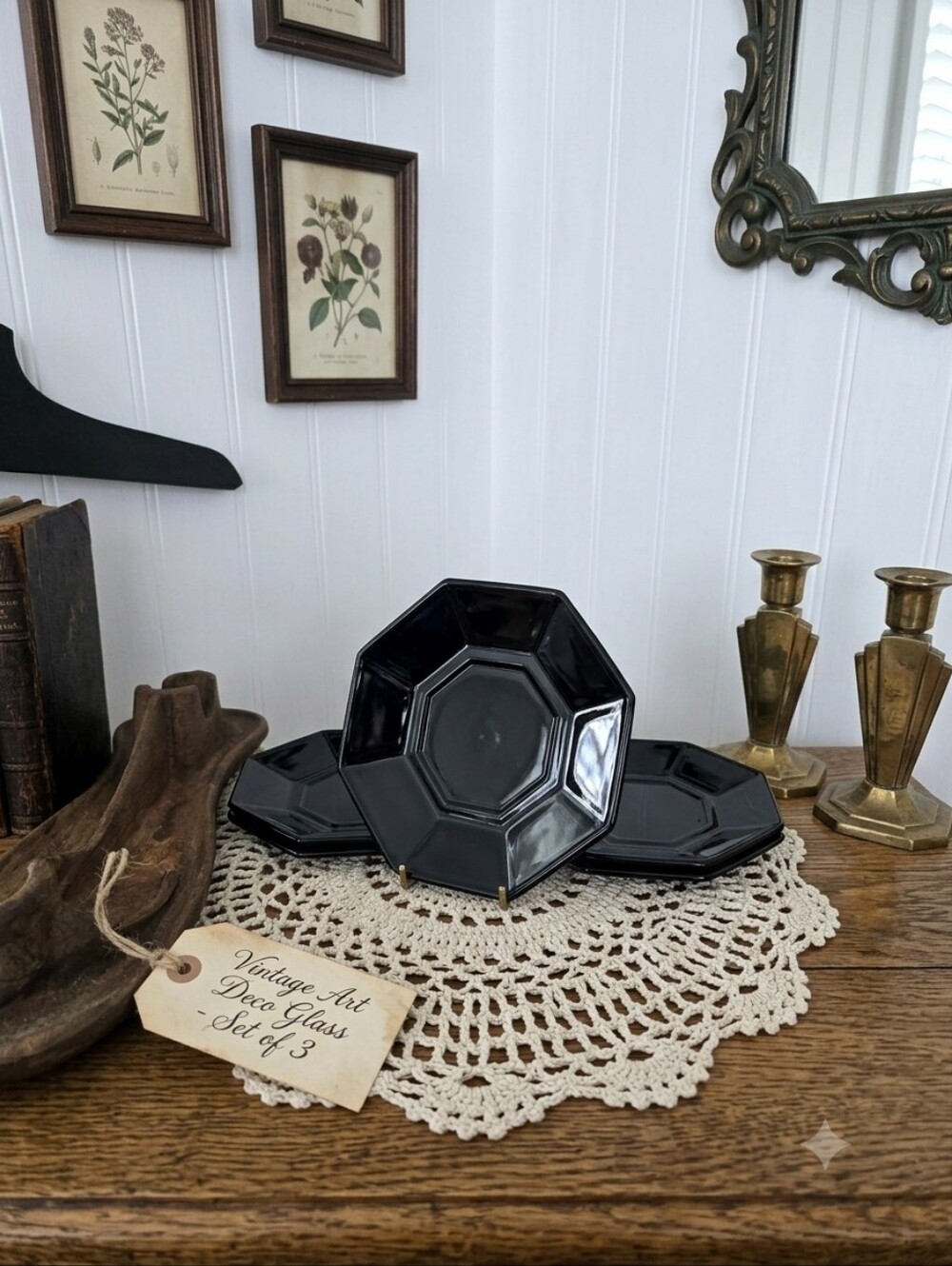 Vintage Arcoroc Octime Black Glass Octagonal Plates | Set of 3 | Made in France